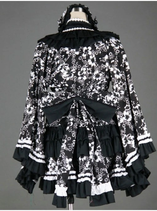 Black And White Long Sleeves Cotton Gothic Lolita Dress 6 Black And White Long Sleeves Cotton Gothic Lolita Dress - Image 4