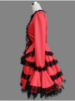 Red Long Sleeves Lace Trim Cotton Girls Sweet Lolita Dress -MIMY Lolita Shop 1 365 500x672 1