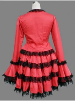 Red Long Sleeves Lace Trim Cotton Girls Sweet Lolita Dress -MIMY Lolita Shop 1 367 500x672 1
