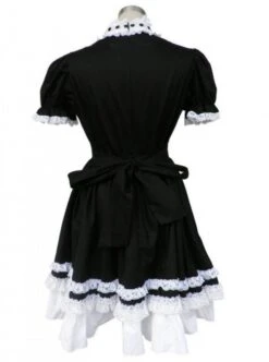 Black And White Short Sleeves Bow Cotton Gothic Lolita Dress -MIMY Lolita Shop 1 374 500x672 1