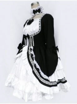 Black And White Long Sleeves Bow Cotton Gothic Lolita Dress -MIMY Lolita Shop 1 386 500x672 1