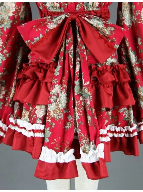 Red Beautiful Long Sleeves Cotton Sweet Lolita Dress 7 Red Beautiful Long Sleeves Cotton Sweet Lolita Dress - Image 5