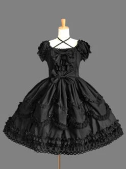 Black And White Cotton Elegant Gothic Lolita Short Sleeves Dress -MIMY Lolita Shop 2 500x672 105