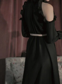 Off-shoulder Ruffle Collar Black Gothic Lolita Long Sleeve Dress -MIMY Lolita Shop 2 500x672 108