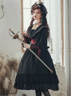 Black Elegant Lace Pearl Chiffon Lapel Bow-Knot Frenulum Pearl Cuffs Gothic Lolita Long Sleeve Dress 9 Black Elegant Lace Pearl Chiffon Lapel Bow-Knot Frenulum Pearl Cuffs Gothic Lolita Long Sleeve Dress -MIMY Lolita Shop 2 500x672 109