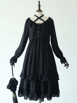 Pure Black Ruffles Gothic Lolita Long Sleeves Dress -MIMY Lolita Shop 2 500x672 13