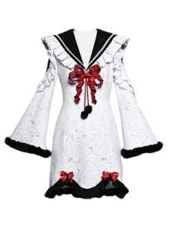 Winter Carol Series Retro V-Shaped Large Lapel Shoulder Lace See-Through Sexy Bell Sleeve Gothic Lolita Long-Sleeved Dress -MIMY Lolita Shop 2 500x672 136