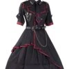 The Loser Of The Army Eats Dust Series OP Military Style Gothic Lolita Metal Belt Decoration Short Sleeve Dress Set -MIMY Lolita Shop 2 500x672 139