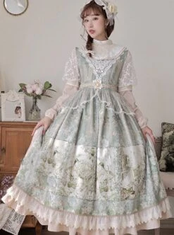 Elegant Classical Pearl Gothic Lolita OP Half Turtleneck Three-Dimensional Embroidery Stitching Lace Detachable Bubble Long Sleeve Dress -MIMY Lolita Shop 2 500x672 147