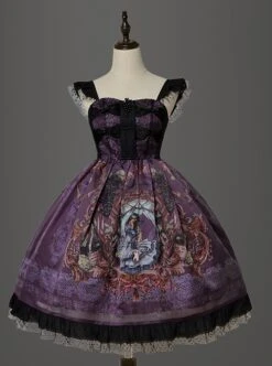 Gothic Vintage Print Grape Bow Decorative Ruffle Hem Gothic Lolita Sleeveless Dress -MIMY Lolita Shop 2 500x672 151