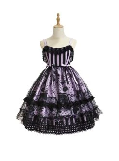 Striped Witch Cat Print Detachable Black Star Lace Net Yarn Halloween Gothic Lolita Sleeveless Dress 15 Striped Witch Cat Print Detachable Black Star Lace Net Yarn Halloween Gothic Lolita Sleeveless Dress -MIMY Lolita Shop 2 500x672 158