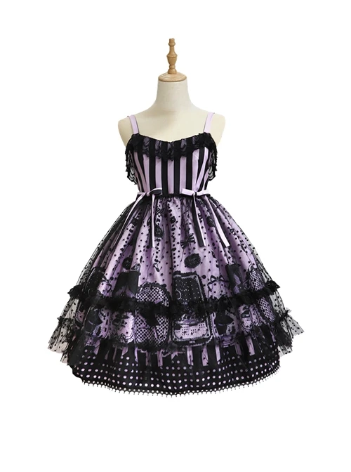 Striped Witch Cat Print Detachable Black Star Lace Net Yarn Halloween Gothic Lolita Sleeveless Dress 4 Striped Witch Cat Print Detachable Black Star Lace Net Yarn Halloween Gothic Lolita Sleeveless Dress - Image 2