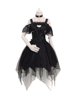 Ember Series Black Sexy Chest Love Hollow Lace-Up Slim Fit Irregular Hem Gothic Lolita Sleeveless Dress -MIMY Lolita Shop 2 500x672 16