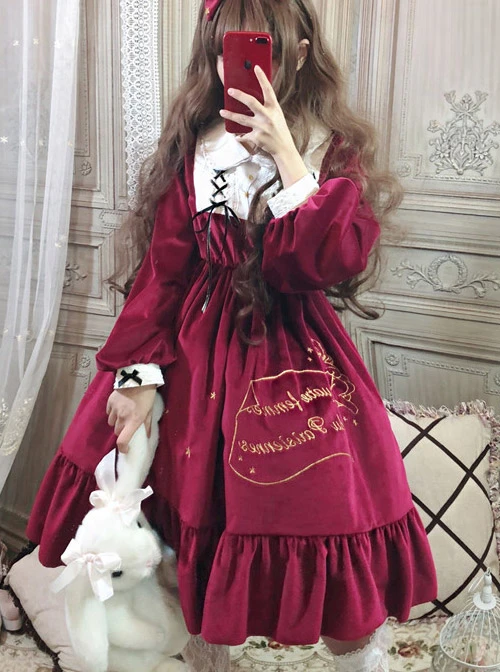 Palace Style Retro Lace Long Sleeve Red Gothic Lolita Dress 7 Palace Style Retro Lace Long Sleeve Red Gothic Lolita Dress - Image 5