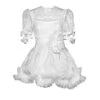 Gothic White Chiffon Puff Sleeve Thorn Jacquard Asymmetrical Hem Design Gothic Lolita Short Sleeve Dress