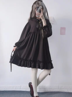 The Castle Under The Moonlight Pure Black Gothic Lolita Long Sleeve Dress -MIMY Lolita Shop 2 500x672 167