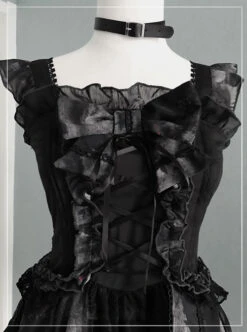 Black Chiffon Lace-up Gothic Lolita Sling Dress