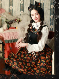 Magic Tea Party Halloween Pumpkin Head Printing Gothic Lolita Sling Dress -MIMY Lolita Shop 2 500x672 172