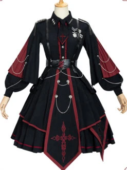 Sanctioner Series OP Dark Retro Military Style Gothic Lolita Long Sleeve Dress -MIMY Lolita Shop 2 500x672 18