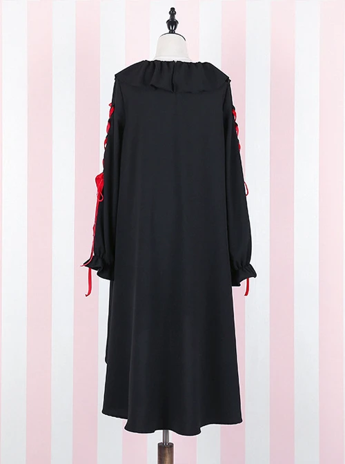 Black Bind Strap Bowknot Gothic Lolita Long Sleeve Dress 10 Black Bind Strap Bowknot Gothic Lolita Long Sleeve Dress - Image 8