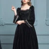 Black Velour Lace Edge Gothic Lolita Long Sleeve Dress -MIMY Lolita Shop 2 500x672 183