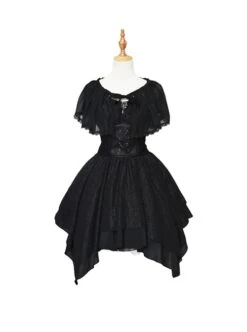 Undead Serenade Series Black Irregular Hem Design Detachable Short Shawl Gothic Lolita Sleeveless Dress -MIMY Lolita Shop 2 500x672 190