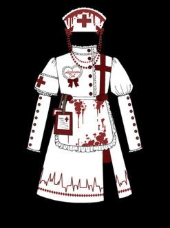 Scarlet Cross Series OP Short Style Blood Printing Halloween Nurse Gothic Lolita Long Sleeve Dress -MIMY Lolita Shop 2 500x672 193
