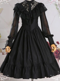 Pure Color Lace Gothic Lolita Long Sleeve Dress -MIMY Lolita Shop 2 500x672 20