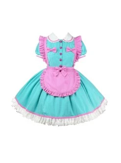Vintage Playful Maid Coffee Cute Lace Doll Collar Pink Bowknot Apron Sweet Lolita Short Sleeve Dress -MIMY Lolita Shop 2 500x672 201