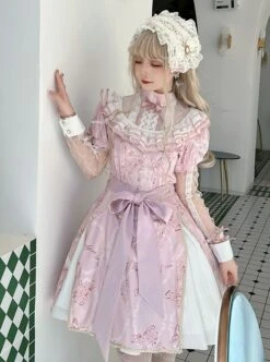 Sweetheart Witch Series Stand Collar Translucent Mesh Design Stitching Sleeves Printed Lace Sweet Lolita Long-Sleeved Dress -MIMY Lolita Shop 2 500x672 213