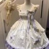 Cute Princess Printed Bowknot Decorated Lace Ruffled Big Hem Sweet Lolita Sleeveless Dress