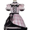 Tsubaki Sakura Series OP Idol Singing Clothes Black Sweet Pink Plaid Sweet Lolita Short Sleeve Dress -MIMY Lolita Shop 2 500x672 222