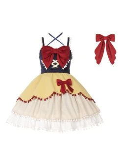Autumn Winter Special Edition Multicolor Splicing Design Big Bowknot Cute Fur Ball Plaid Snow White Matcha Sweet Lolita Sleeveless Dress JSK -MIMY Lolita Shop 2 500x672 232