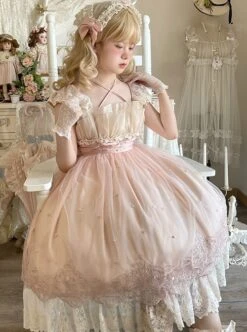 Elegant Sweet Daily Lace Pleats Embroidered Hem Pearls Love Decoration Sweet Lolita Sleeveless Dress -MIMY Lolita Shop 2 500x672 239