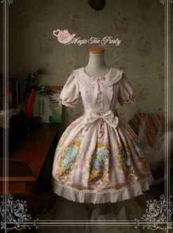 Magic Tea Party Alice Series Printing Sweet Lolita Short Sleeves Dress -MIMY Lolita Shop 2 500x672 241