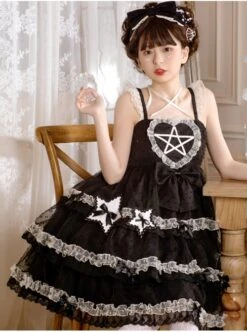 Dumeisha's Star Wish Series JSK Cute Black Bowknot Ruffles Three-stage Hem Suspender Skirt Sweet Lolita Dress -MIMY Lolita Shop 2 500x672 242