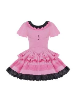 Sweet Whisper Series Black Pink Y2K Landmine Girl Ruffled Crew Neck Lace Sweet Lolita Fluffy Bowknot Short Sleeve Dress -MIMY Lolita Shop 2 500x672 252