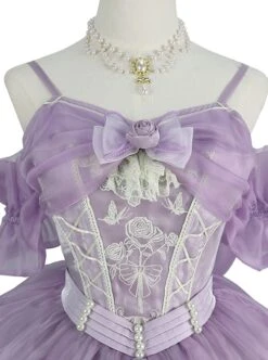 Ballet Elegant High Waist Irregular Hem Fit Flower Decorative Bownot Lace Embroidery Sweet Lolita Purple Sleeveless Dress Full Set -MIMY Lolita Shop 2 500x672 261