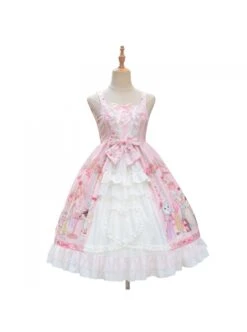 Cats Tea Party Series JSK Cute Cat Printing Sweet Lolita Sling Dress -MIMY Lolita Shop 2 500x672 263