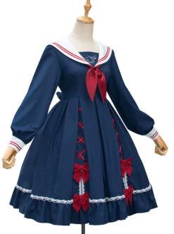 Star Falling Series OP Navy Blue Sweet Lolita Navy Collar Long Sleeve Dress -MIMY Lolita Shop 2 500x672 264