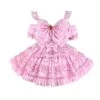 Pink Sweet Lolita Cute Strawberry Bowknot Decoration Oversized Bowknot Long Trailing Design Short-Sleeved Dress