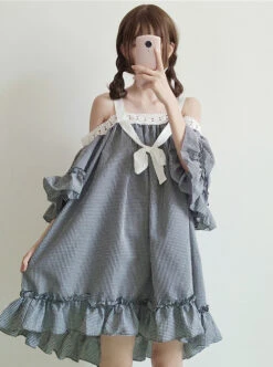 Off-shoulder Plaid Lace Sweet Lolita Dress -MIMY Lolita Shop 2 500x672 266
