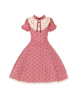 Limited Sweetheart Series Retro Cute Ruffle Bowknot Neckline Plaid Heart Pattern Sweet Lolita Short Sleeve Dress -MIMY Lolita Shop 2 500x672 268