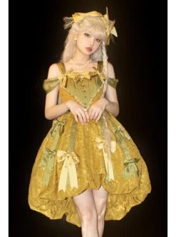 Vanity Movement Series Sweet Lolita Bowknots Pendant Jacquard Embroidery Bud Type Pleated Sling Dress Set -MIMY Lolita Shop 2 500x672 269