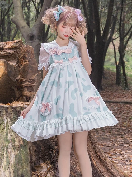 Small Milk Cow Series Lace High Waist Everyday Cute Spots Ruffle Sweet Lolita Sailor Collar Bunny Ears Shirt Sleeveless Dress Set 5 Small Milk Cow Series Lace High Waist Everyday Cute Spots Ruffle Sweet Lolita Sailor Collar Bunny Ears Shirt Sleeveless Dress Set - Image 3
