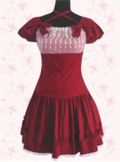 Wine Red Elegance Lace Sweet Lolita Short Sleeves Dress -MIMY Lolita Shop 2 500x672 276