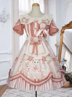 Crown Kitten Series Doll Collar Pink Sweet Lolita Puff Short Sleeve Dress -MIMY Lolita Shop 2 500x672 284
