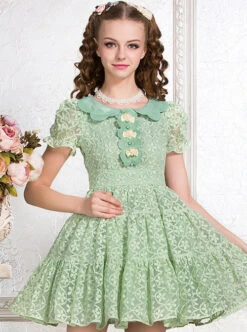 Green Cute Doll Collar Bowknot Sweet Lolita Short Sleeve Dress -MIMY Lolita Shop 2 500x672 287