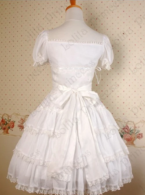 White Multi-storey Ruffles Lace-up Sweet Lolita Dress 3 White Multi-storey Ruffles Lace-up Sweet Lolita Dress