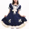 Navy Blue Bowknot Sweet Lolita Short Sleeve Dress